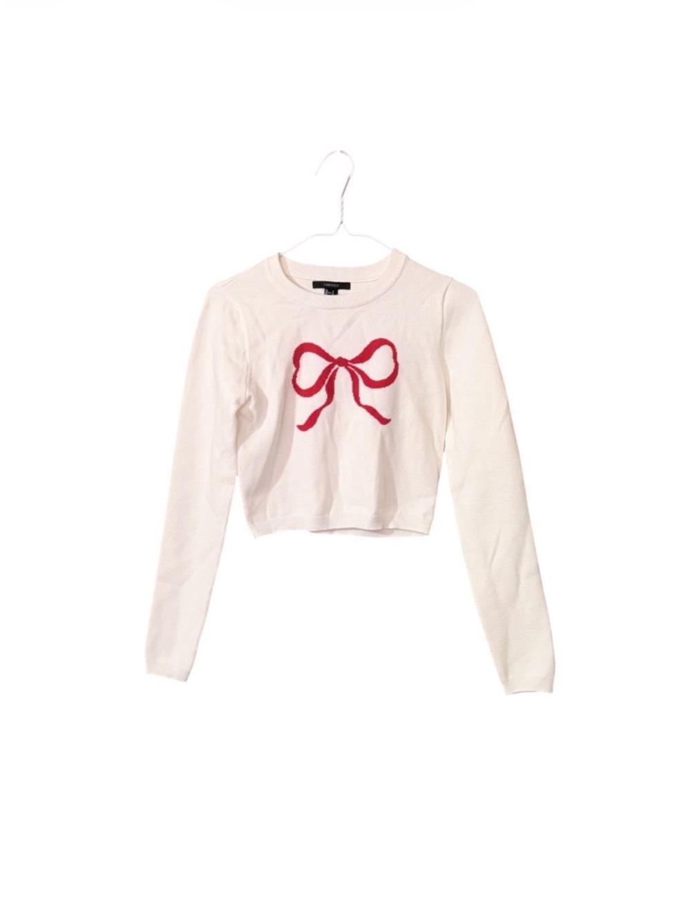 Forever 21 Cream Long-Sleeve Tee with Red Bow Graphic